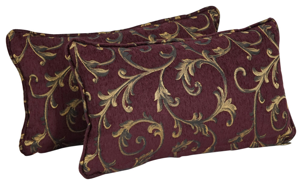 18" DoubleCorded Jacquard Chenille Throw Pillows, Set of 2, Burgundy