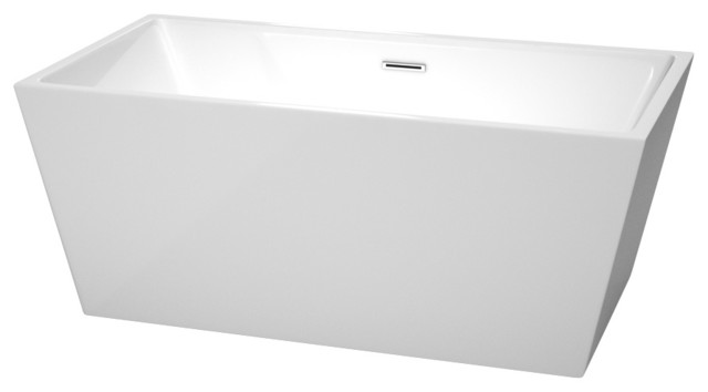 Center Drain Soaking Tub in White With Chrome Drain