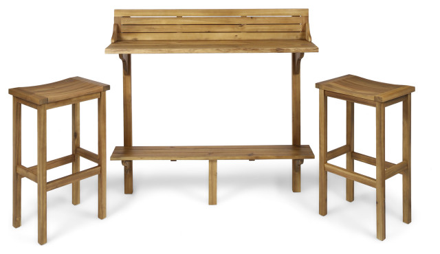 GDF Studio 3-Piece Cassie Outdoor Acacia Wood Balcony Bar Set, Natural Stained