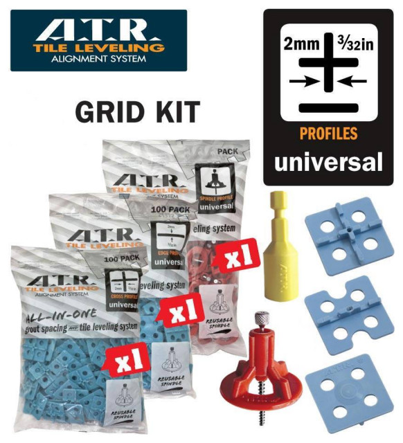 ATR Tile Leveling System 250 Kit, Grid Layout 2mm Grout spacer Line ...