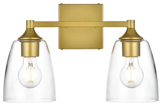 Living District Gianni 2-Light Brass & Clear Bath Sconce