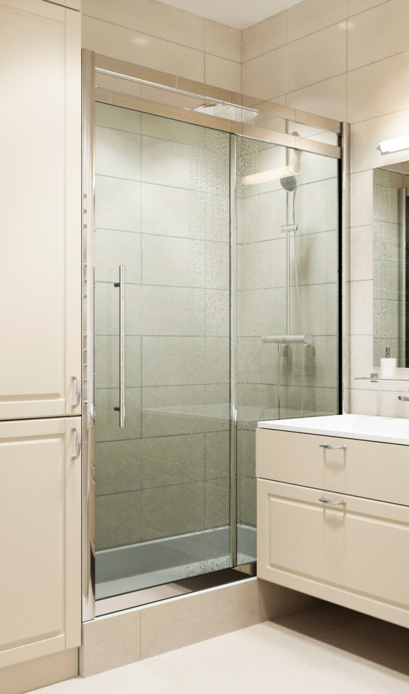 Свежая идея для дизайна: ванная комната среднего размера в стиле неоклассика (современная классика) - отличное фото интерьера