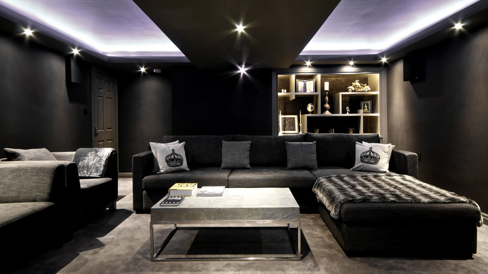 This is an example of a contemporary home theatre in Other.