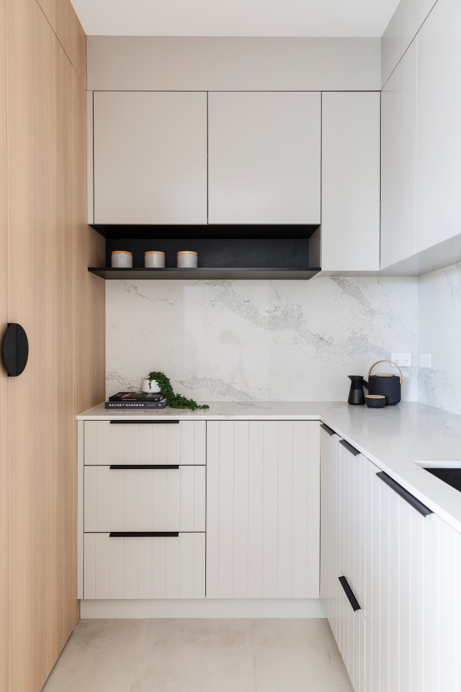 Zweizeilige, Geräumige Moderne Küche mit Vorratsschrank und Kücheninsel in Sydney