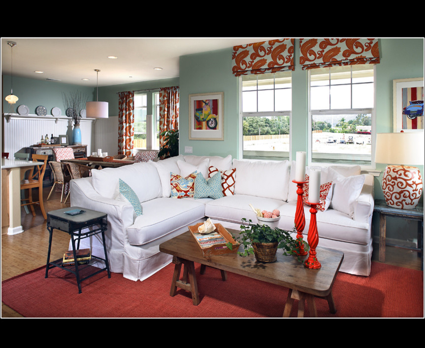 Photo of a tropical living room in Santa Barbara.