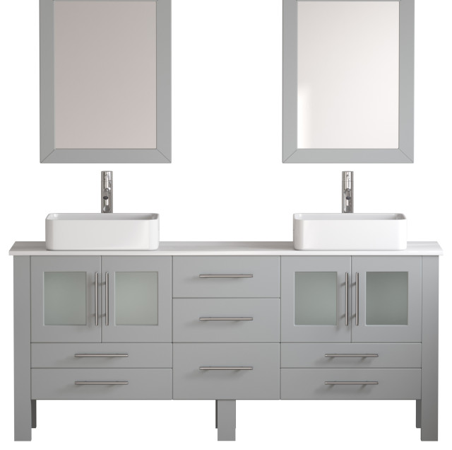 71 Gray Double Vessel Sink Bathroom, Vessel Sink Vanity Cabinets