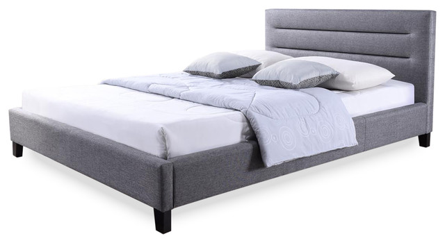 Hillary Gray Fabric Upholstered Platform Bed, King Size
