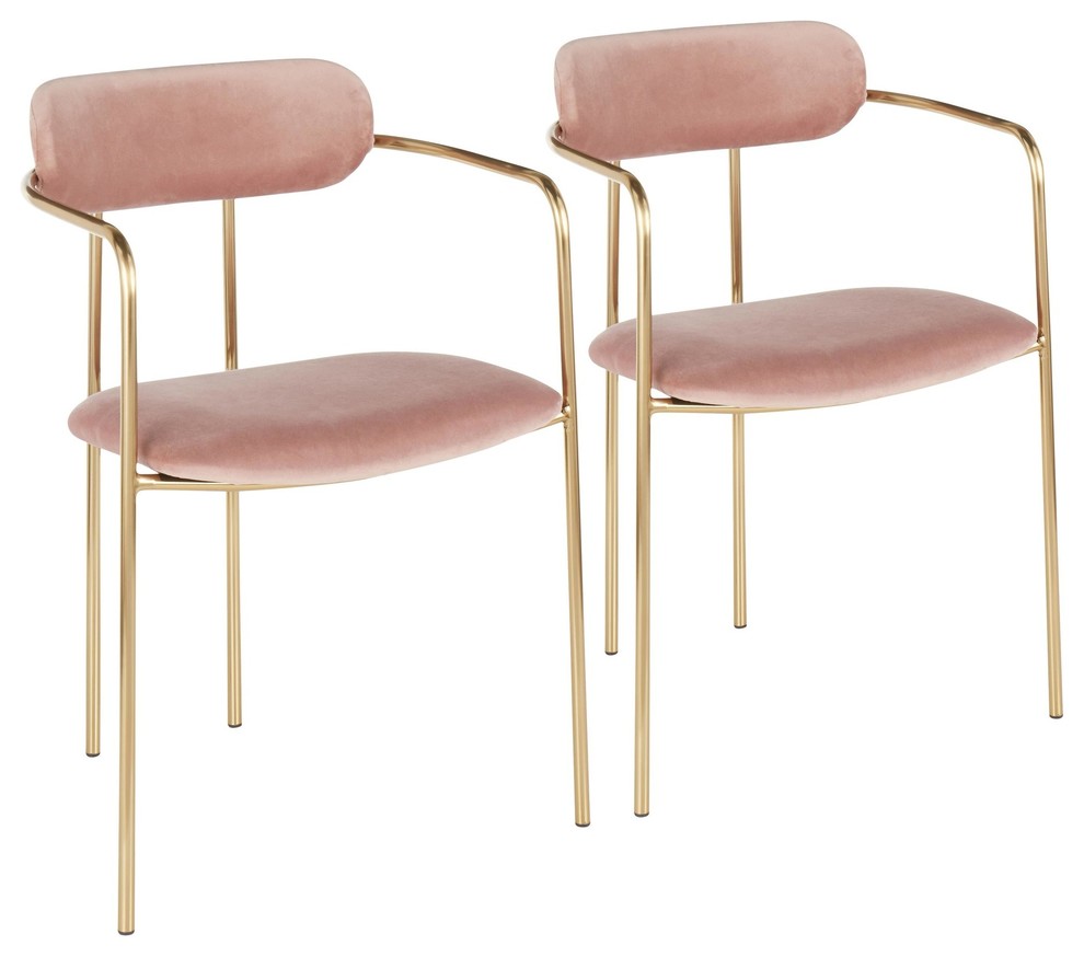 Demi Chair, Set of 2, Gold Metal, Pink Velvet
