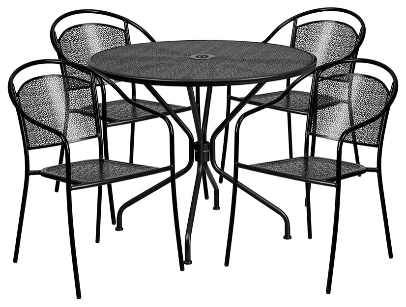 5-Piece 35.25" Round Patio Table Set, Black