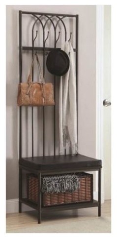 Hall Tree with Storage Bench in Black Finish