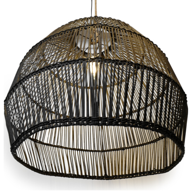 Black Rattan and Rope Pendant - Tropical - Pendant Lighting - by Design ...