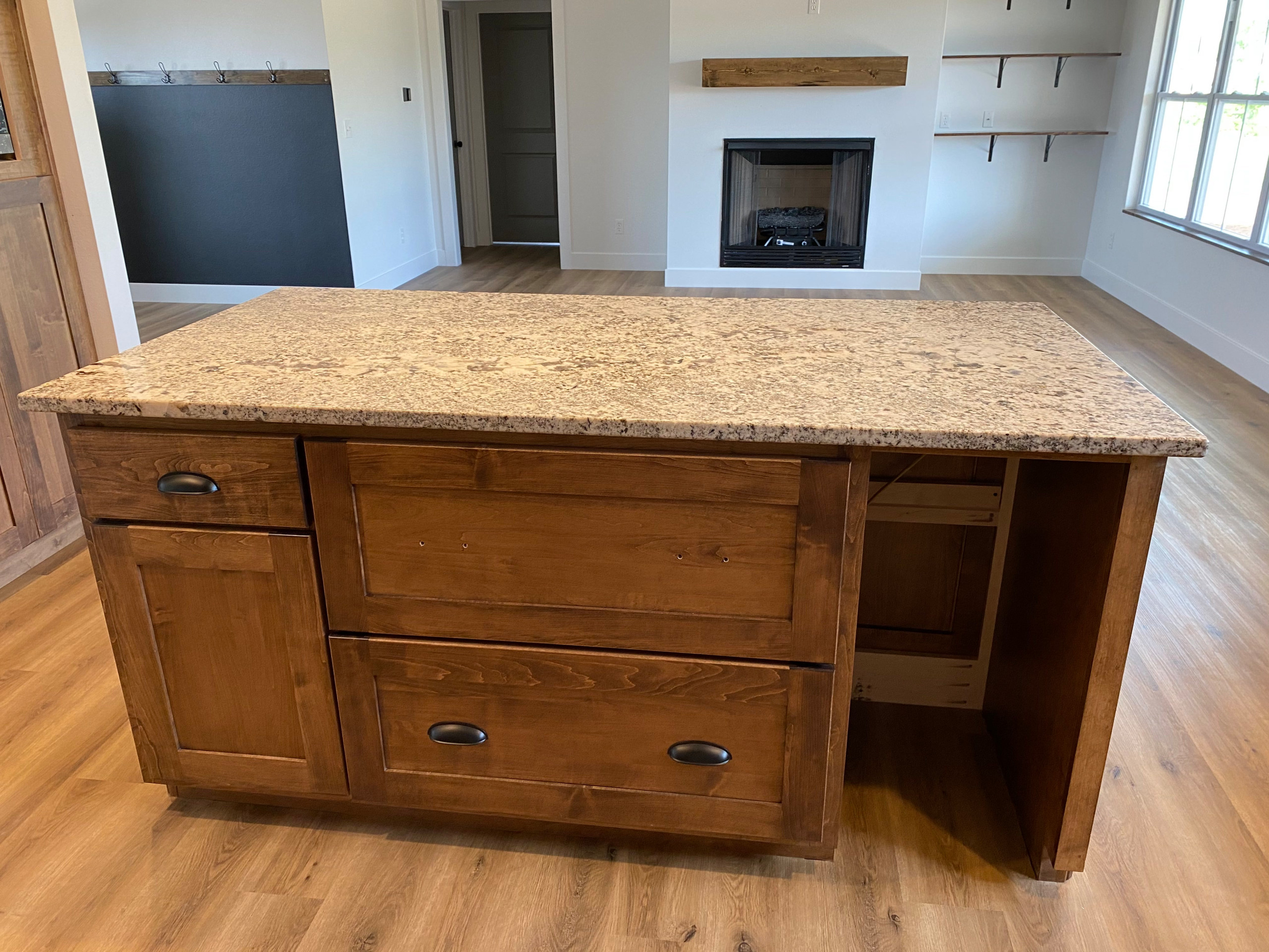 Custom kitchen island with granite counter top