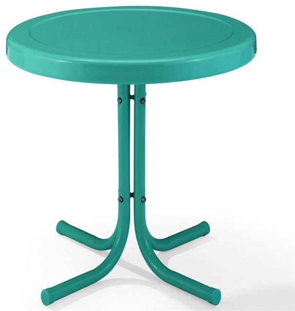 Pemberly Row Modern Steel Metal Patio End Table in Turquoise Gloss Contemporary Outdoor Side