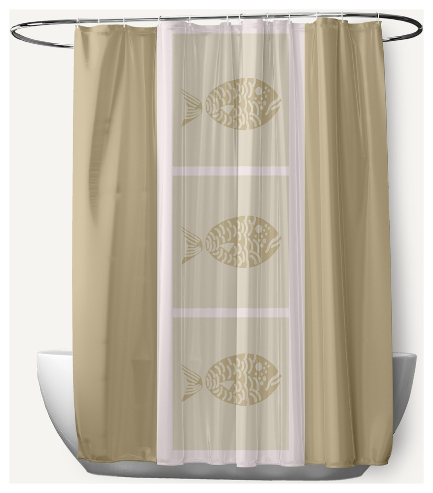 Fish Chips Taupe 70" w x 73" h Shower Curtain