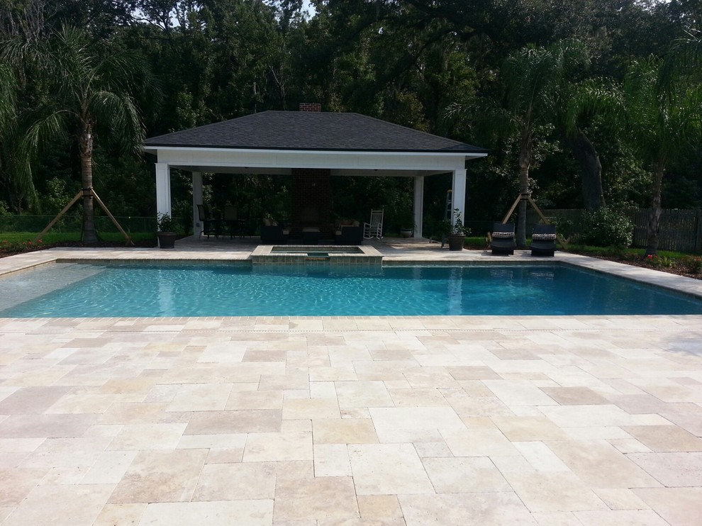Mid-sized transitional backyard tile and rectangular lap pool house photo in Jacksonville