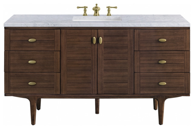 60" Modern Mid-Century Walnut Single Sink Bathroom Vanity, James Martin ...