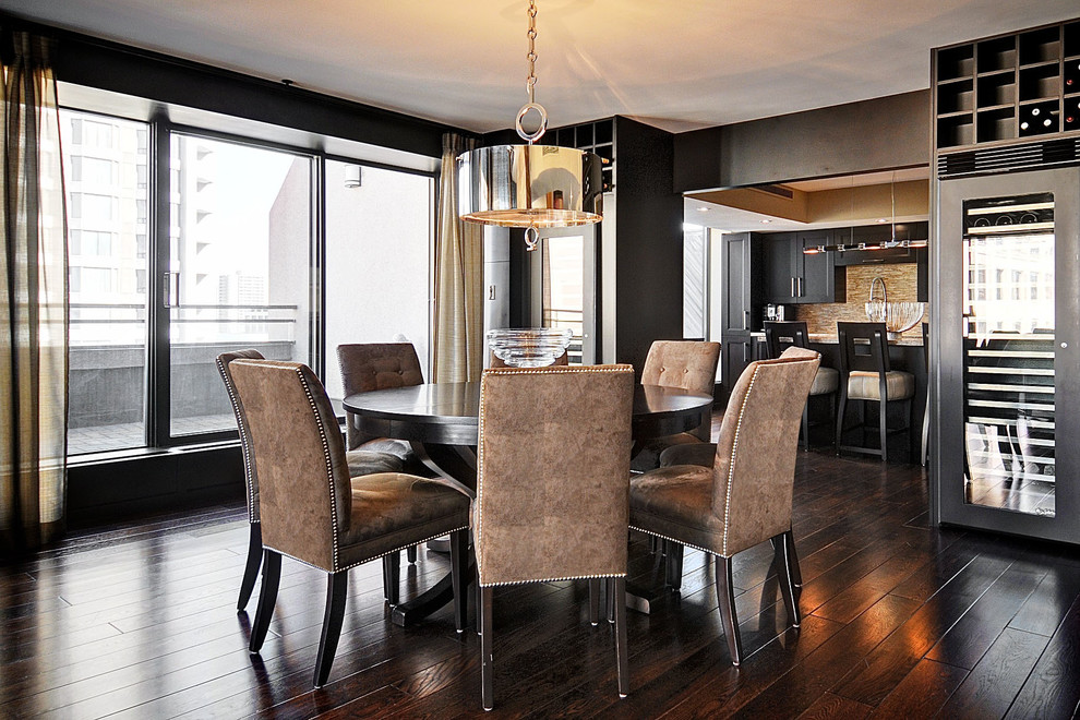 Design ideas for a transitional kitchen/dining combo in Toronto with dark hardwood floors.