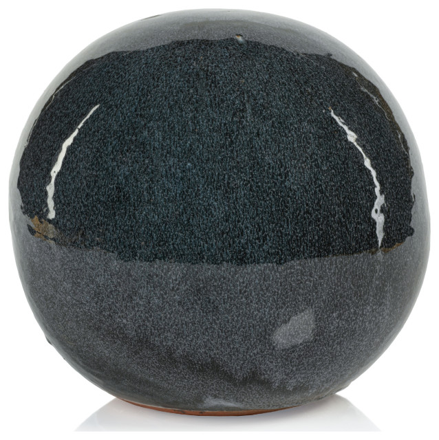 Denim Blue-Gray Glazed Stoneware Deco Ball, 11"
