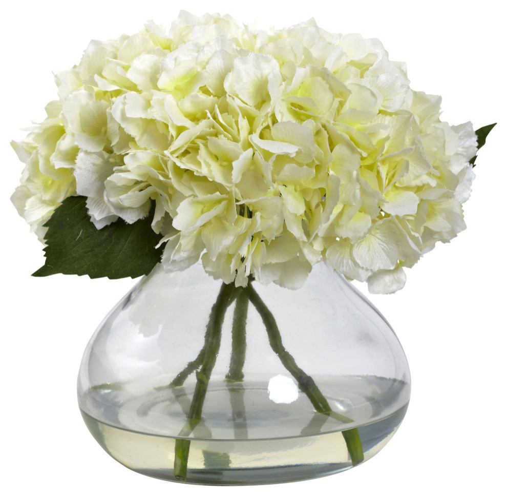 Large Blooming Hydrangea With Vase, Cream