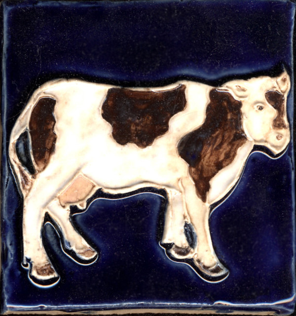 Cow Standing Right - Cobalt background