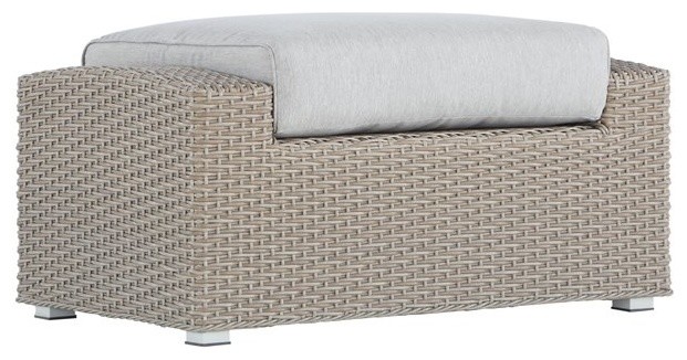 Pemberly Row Wolin Brick Gray Wicker Patio Ottoman with Spuncrylic Cushions