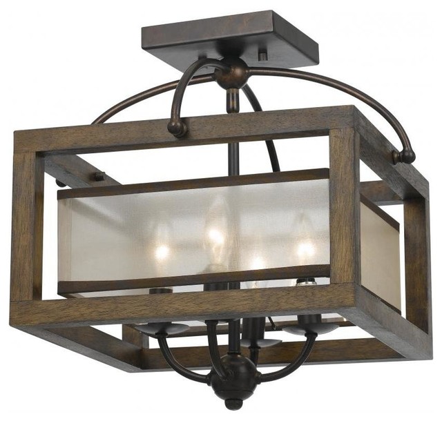 Wood Mission 4 Light Flush Mount Ceiling Fixture With Organza Wood Mission 4 Light Flush Mount Ceiling Fixture With Organza Shade Traditional