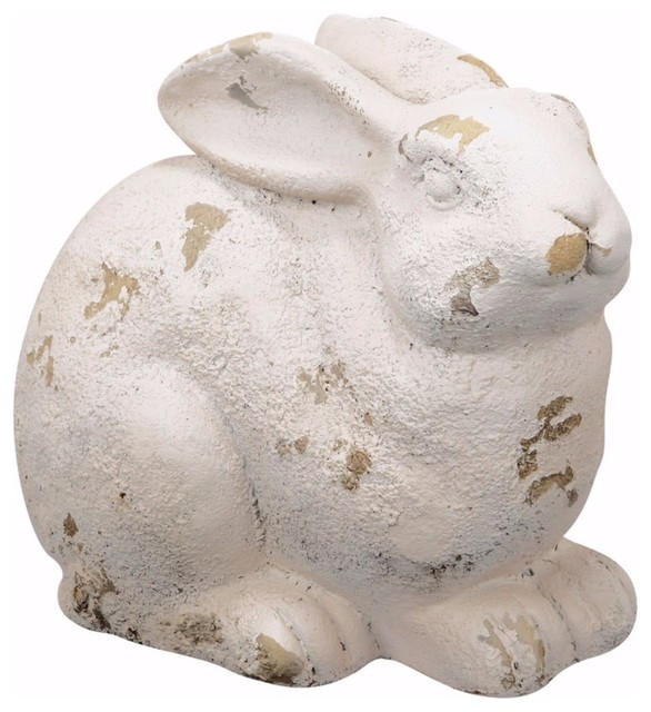 Distressed Magnesia Sitting Rabbit, White - Farmhouse - Garden Statues ...