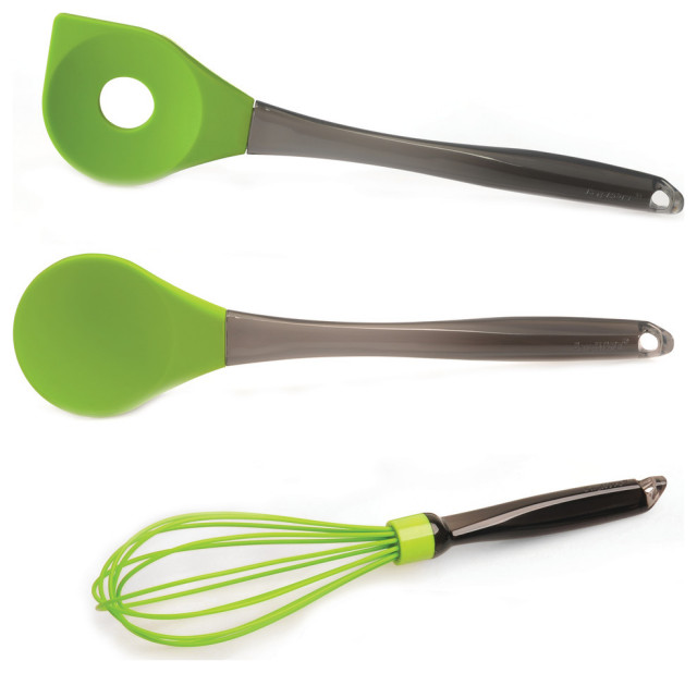 Geminis 3-Piece Silicone Green Spoon and Whisk Set