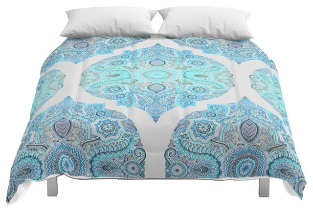 Society6 Through Ocean Sky Turquoise Blue Moroccan Patt Comforter