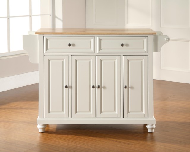 Cambridge Natural Wood Top Kitchen Island In White Finish