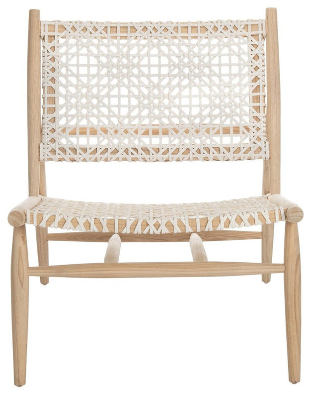 Galaxy Leather Weave Accent Chair Light Natural / White Midcentury