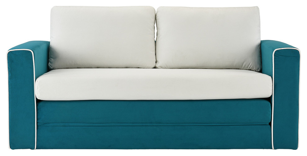 Convertible 2 Tone Modular Sleeper Sofa Memory Foam Seat Blue Beige