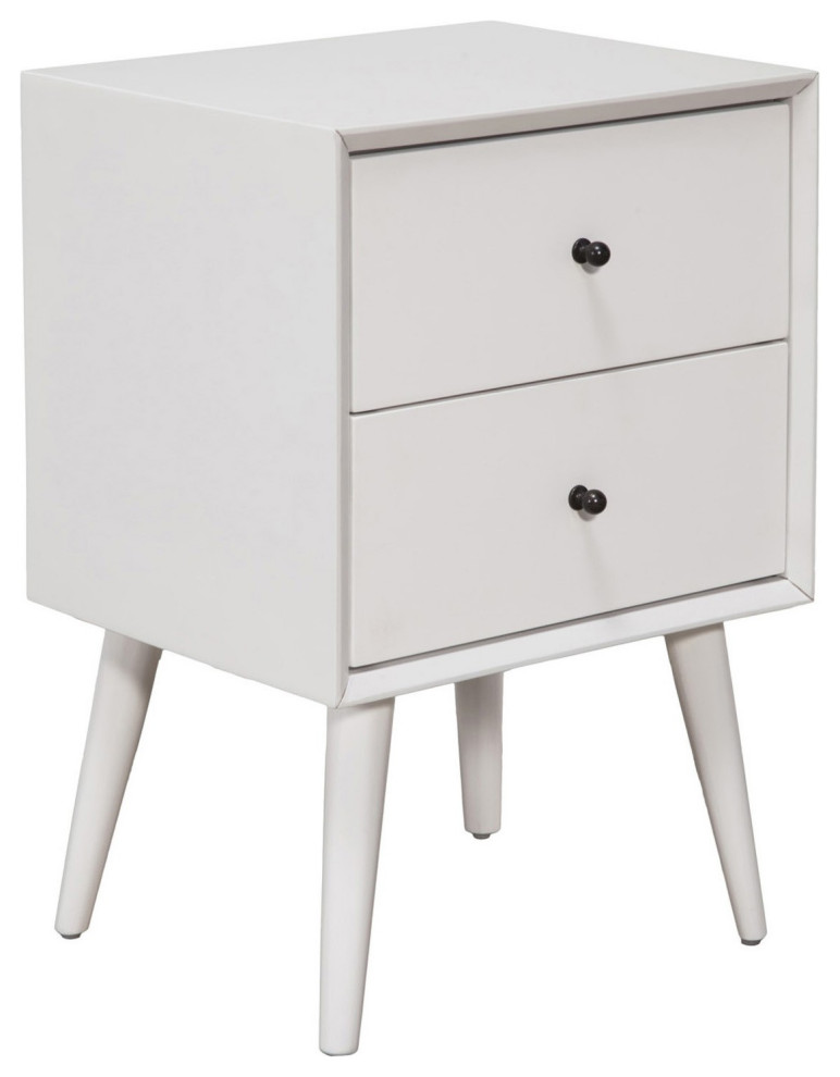 White Century Modern Wood 2 Drawer Nightstand - Midcentury ...