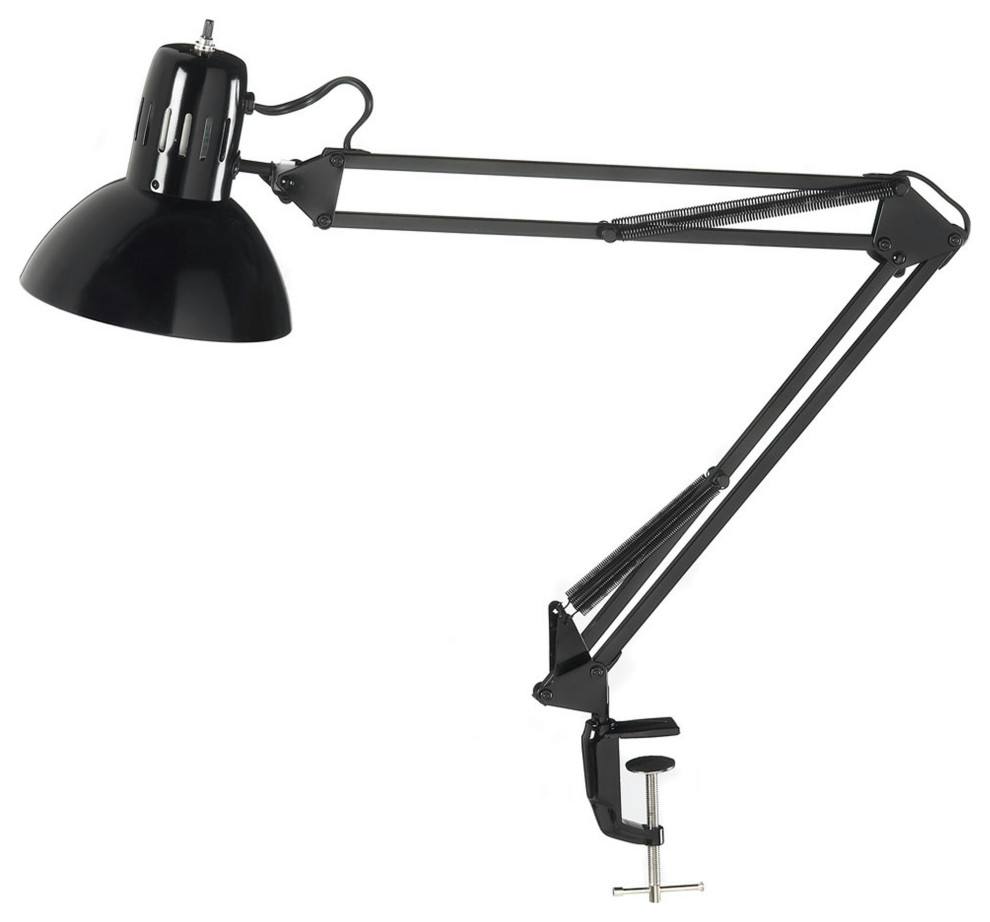Spring Balance Clamp-On Lamp, Gloss Black, 36" Reach
