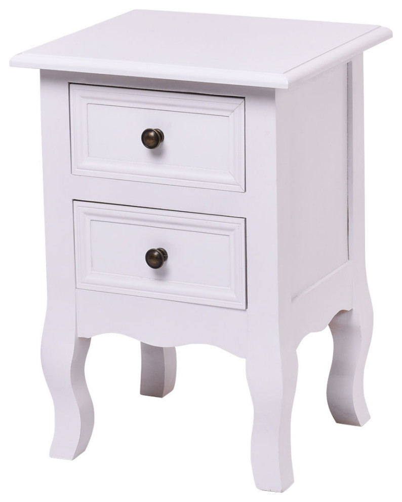 Costway White Curved Legs Nightstand with 2 Drawers - Traditional