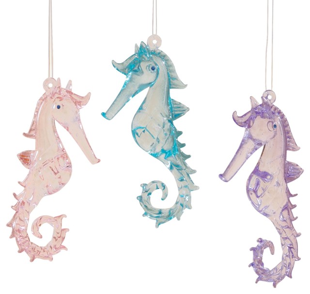 coastal pink purple blue seahorses glass christmas holiday ornaments set of 3 - Seahorse Christmas Ornament coastal pink purple blue seahorses glass christmas holiday ornaments set of 3 - Seahorse Christmas Ornament