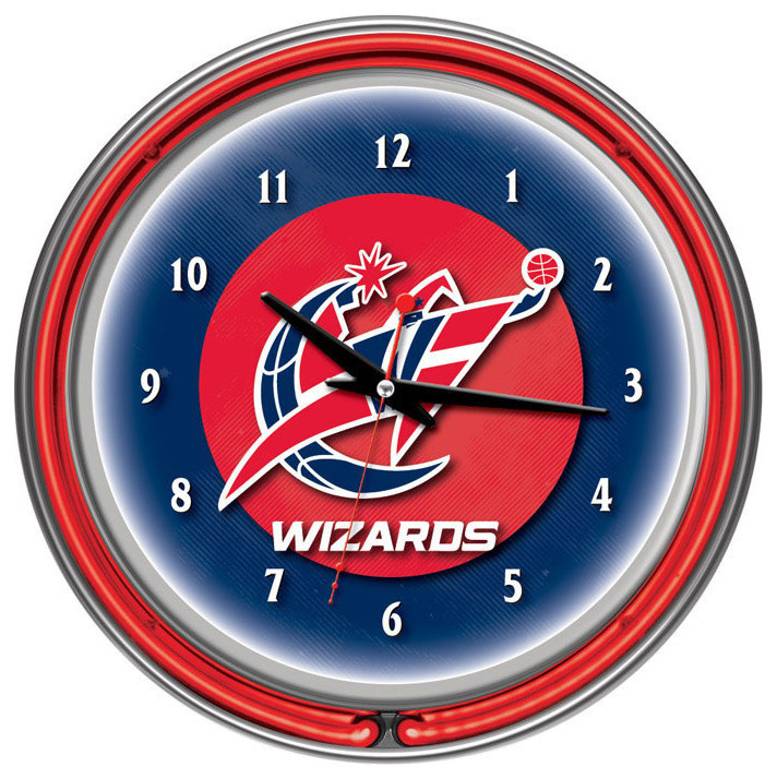 Washington Wizards NBA Chrome Double Ring Neon Clock