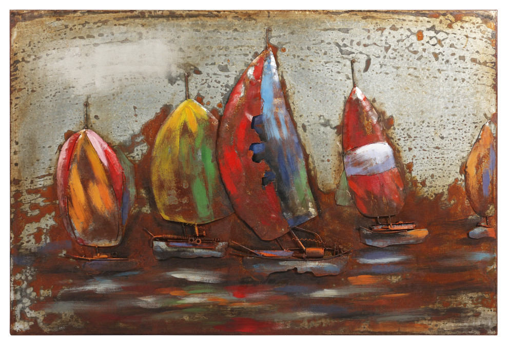 "The Regatta 1" Wall Art Primo Mixed Media Hand Painted Iron Wall Sculpture
