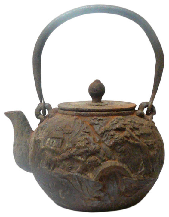 Chinese Rustic Iron Teapot Shape Display Decor
