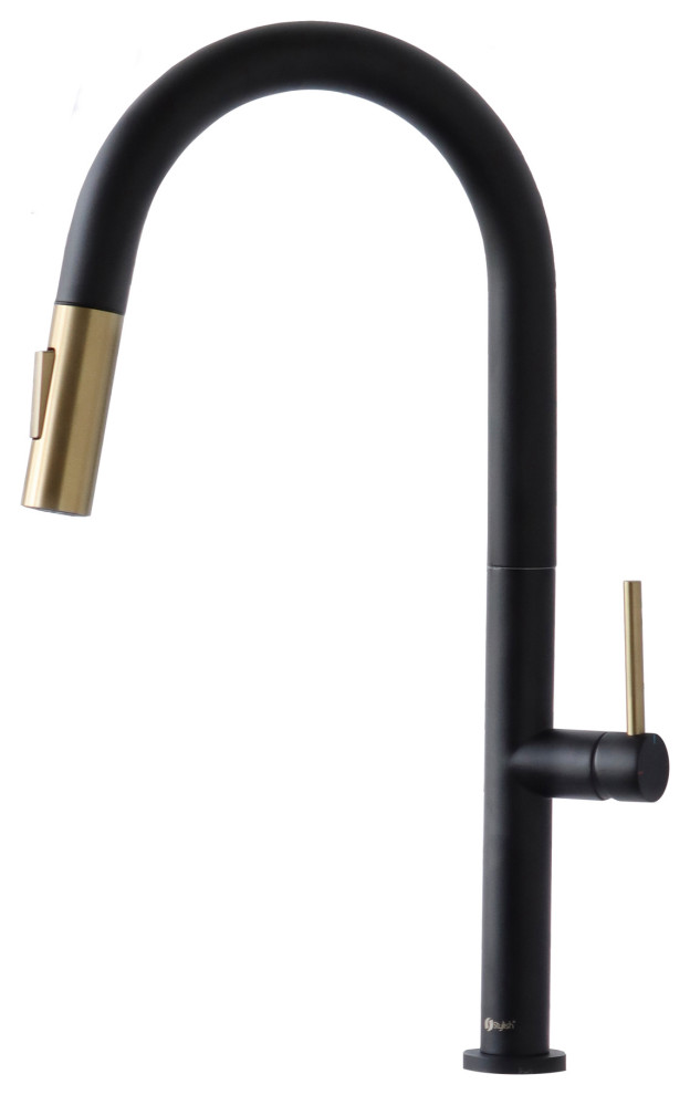 STYLISH Single Handle Pull Down Kitchen Faucet Dual Mode in Black-Brushed Gold