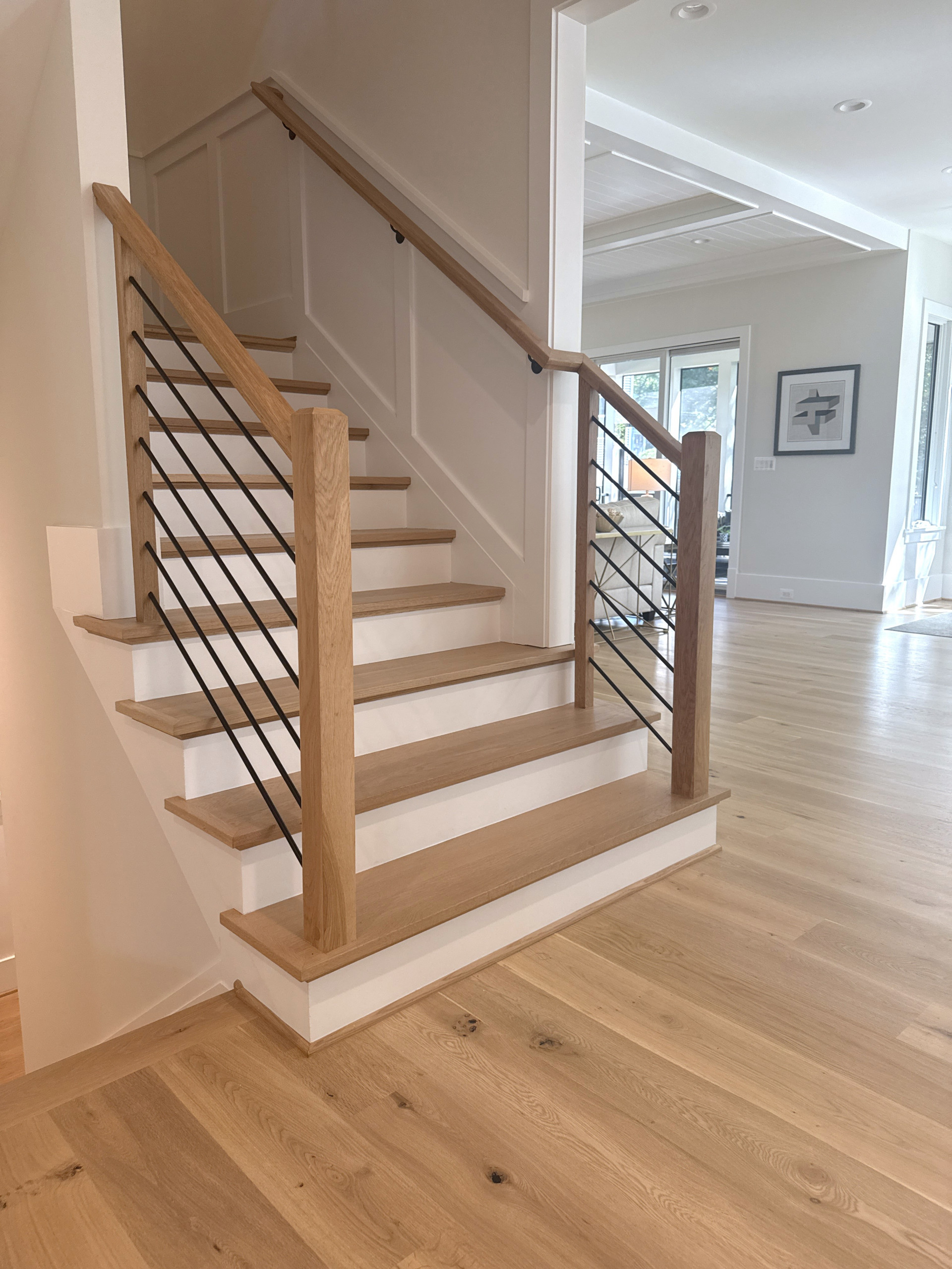 140_Modern White Oak Stair with Horizontal Bar Rail, Falls Church, VA 22043