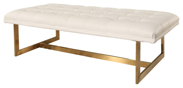 Abbyson Living Charlotte Tufted Leather Bench White