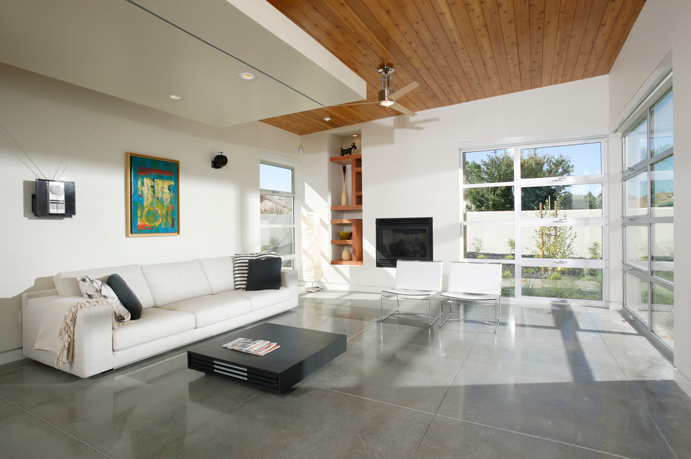 Design ideas for a contemporary living room in Sacramento with concrete floors.