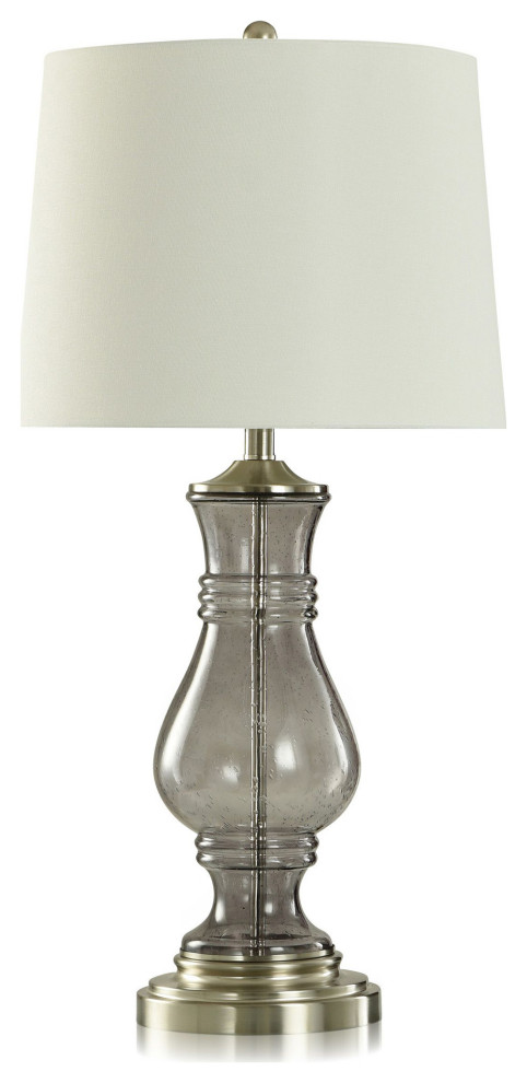 Smoked Grey Seeded Glass Table Lamp Off-White Shade