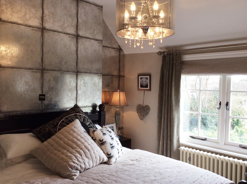 Design ideas for a contemporary guest bedroom in Kent with grey walls.