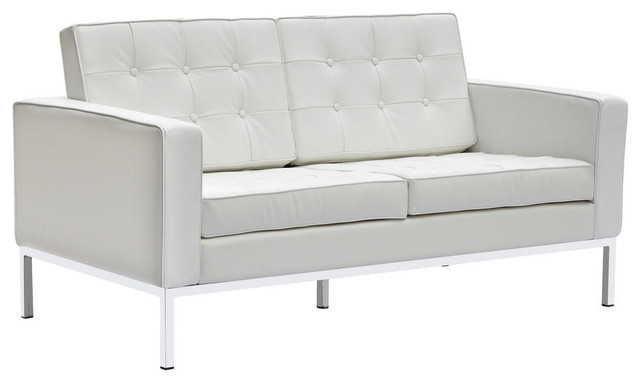 Modern Classics Button Loveseat in Leather, White