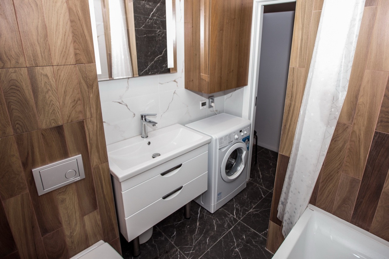 Санузел 1-х комнатной студии, квартиры в Сочи ул.Фабрициуса