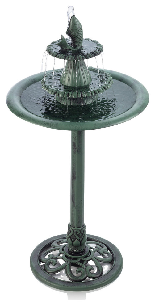 Water Fountain,Vintage Enamel Style,Recirculating Pump,With Plant Stand 5629 