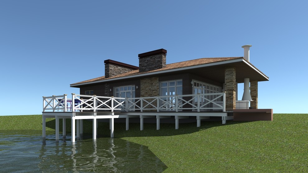 Кухня на берегу пруда.