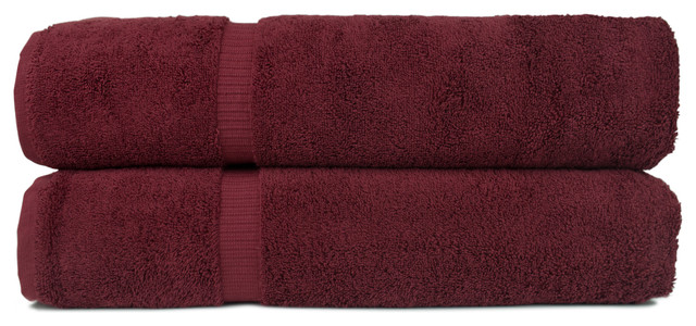 Dobby Border Luxury Hotel and Spa Bath Sheets, Set of 2, Cranberry